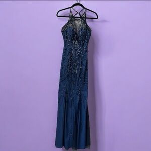 Cecily Brown Blue Sequin Formal Gown